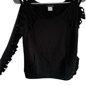 VENUS Black Ruffled Sleeve Sweatshirt